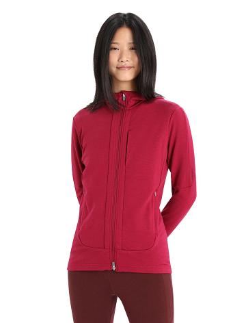 Dámské Mikiny S Kapucí Icebreaker Merino Quantum III Long Sleeve Zip Růžové | CZ 1270ZUTG